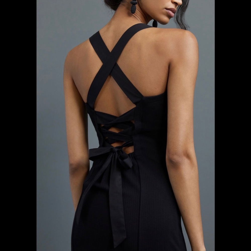 Anthro Porridge Seamed Cross Back Midi Dress in Black size M NWT - Picture 3 of 17